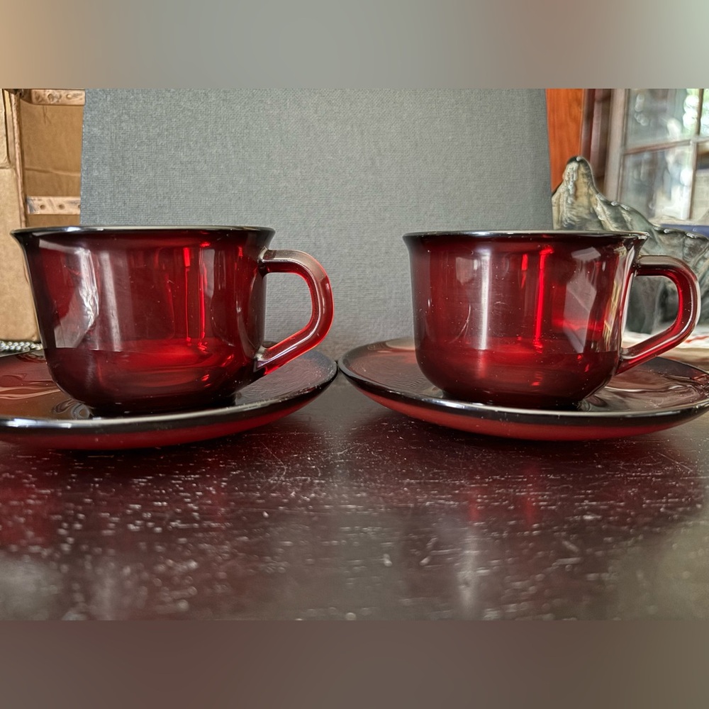 Elegant Red Glass Teacup and Saucer Set